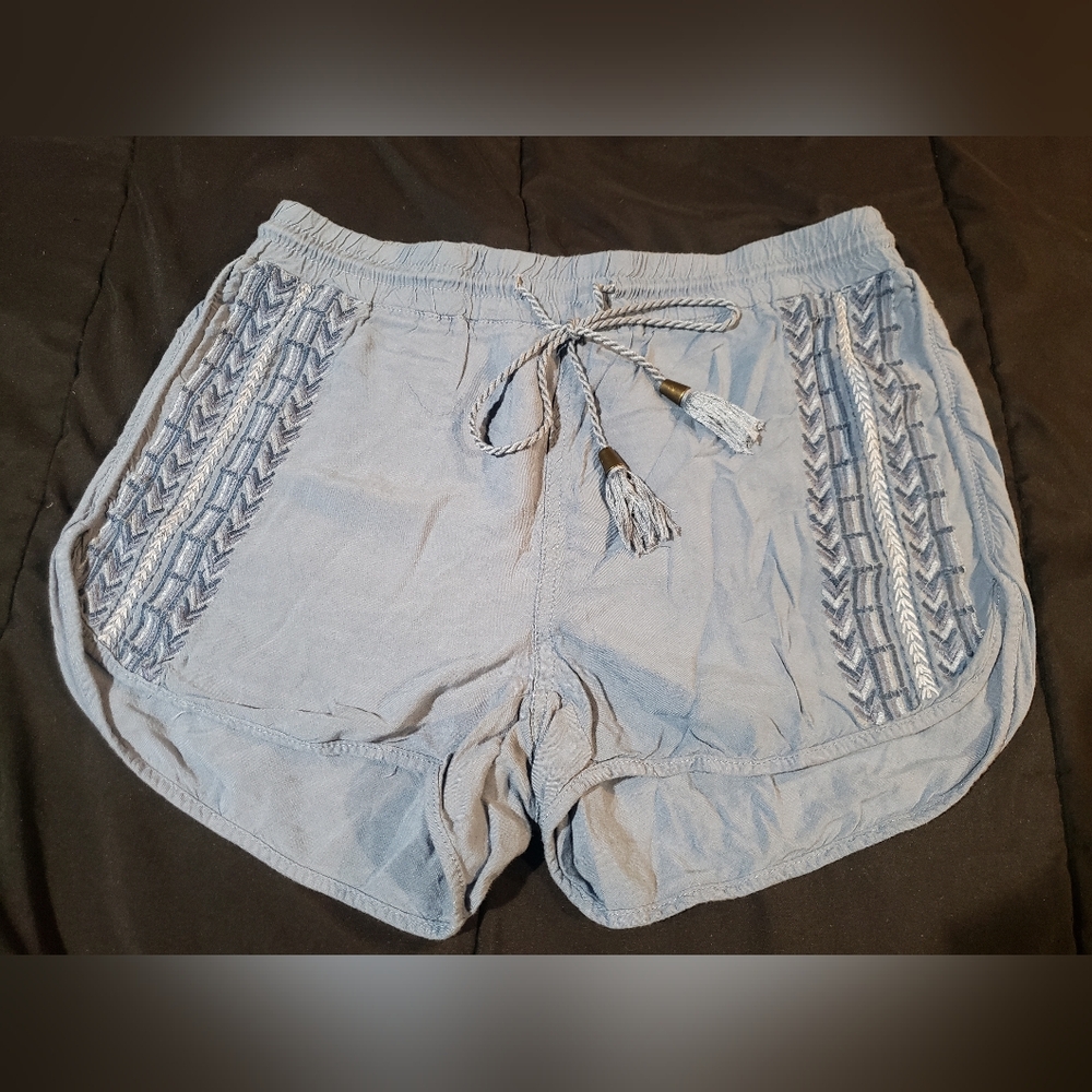 Women's Blue Embroidered Shorts